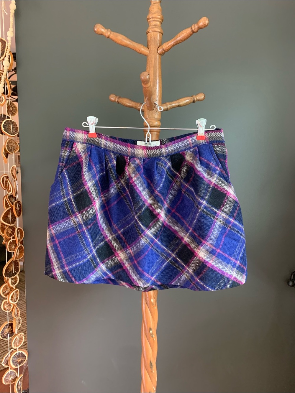 Old Navy Blue Plaid mini Skirt with Pink Trim